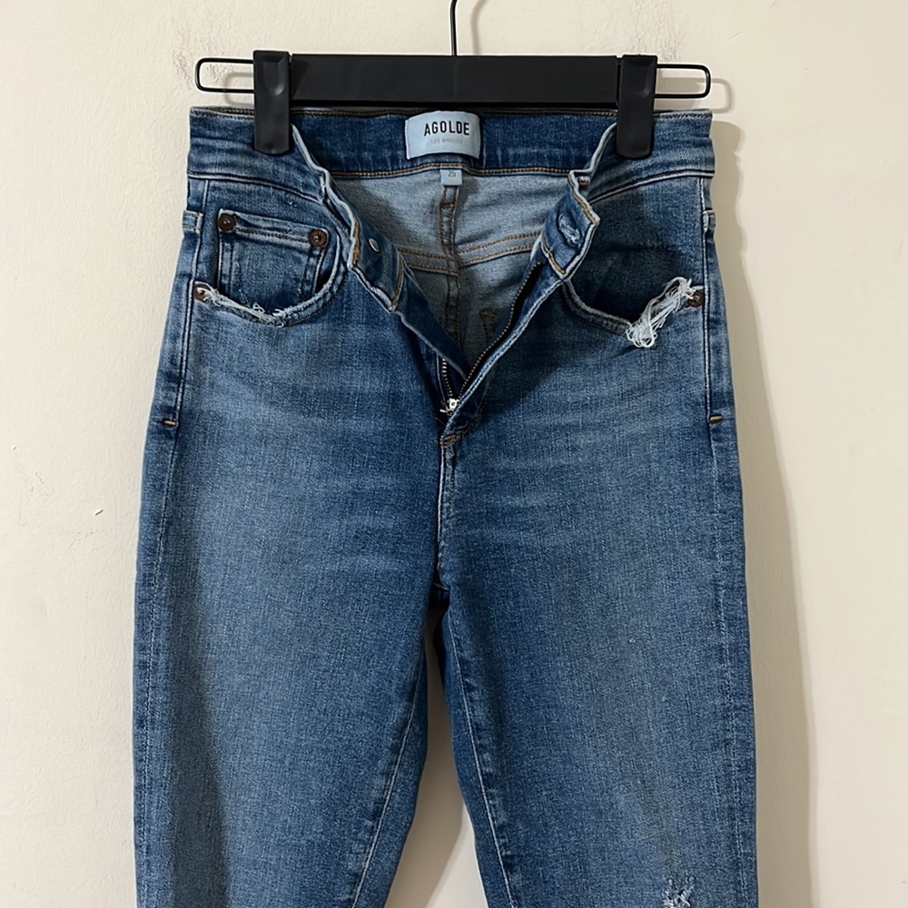 Agolde Dark Wash Distressed Sophie Skinny High Rise Denim Jeans Size 25 - Picture 5 of 11